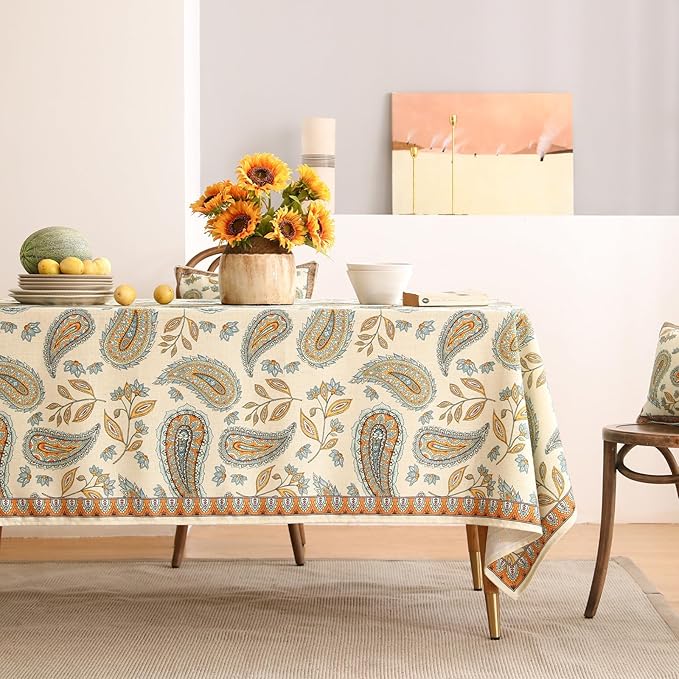 patdrea Designer Vintage French Rectangular Table Cloth, Italian Floral Wrinkle - Image 2