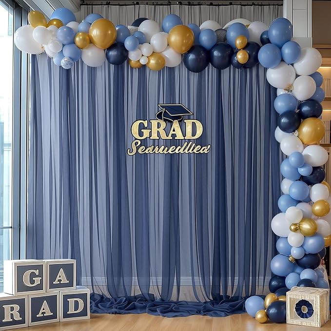 10ft X 10ft Navy Blue Tulle Backdrop Curtain - Image 6