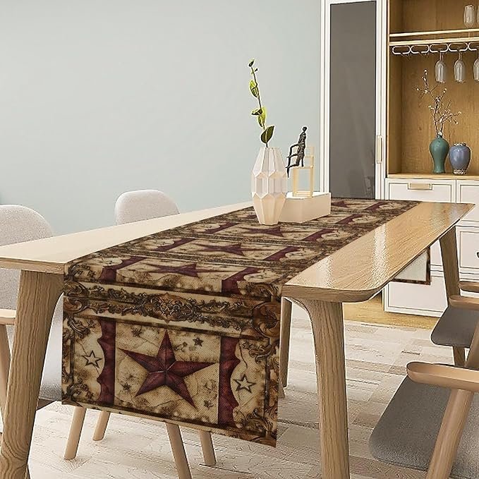 Wild West Table Runner, Rustic Farmhouse Texas Star Vintage Rodeo Cowboy Old - Image 3