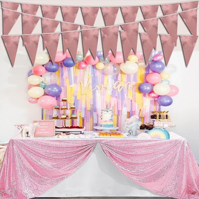 20M/65FT Rose Gold Triangle Pennant Banner Flag Metallic Fabric Bunting Garland - Image 5