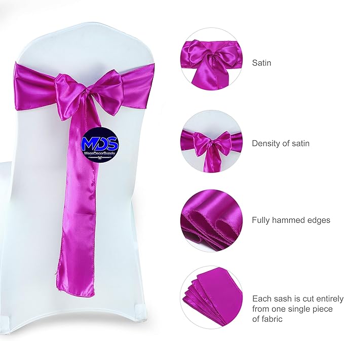 MDS Pack of 300 PCS Satin Chair Sashes Charmeuse Sateen Dining Chair Bows - Image 6