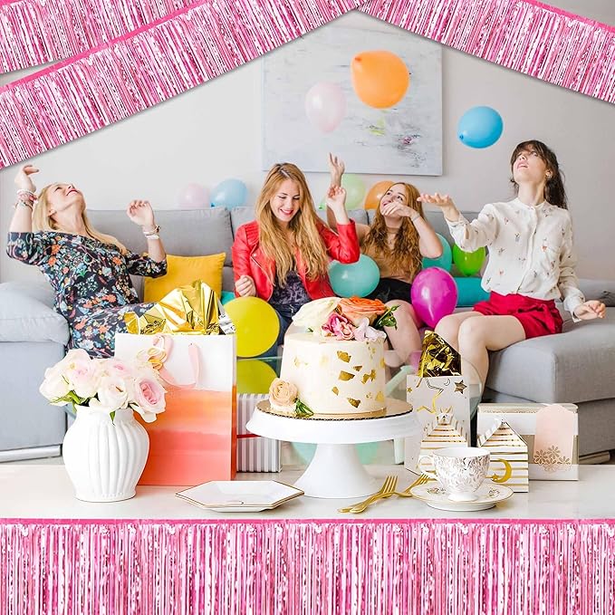 4 Pack 10 Ft Pink Foil Fringe Garland Metallic Streamers Tinsel Banner Wall - Image 4