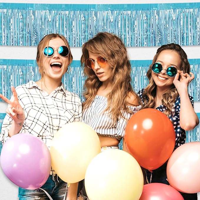 4 Pack 10 Feet Light Blue Foil Fringe Garland Metallic Tinsel Streamers Banner - Image 5