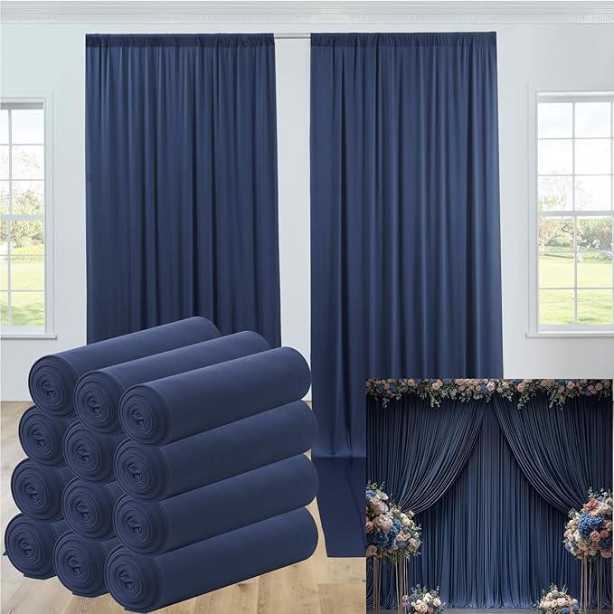60ftx12ft Wrinkle Free Navy Blue Backdrop Curtain, 12 Panels 12FT Height Navy by LeegleriTableSkirt