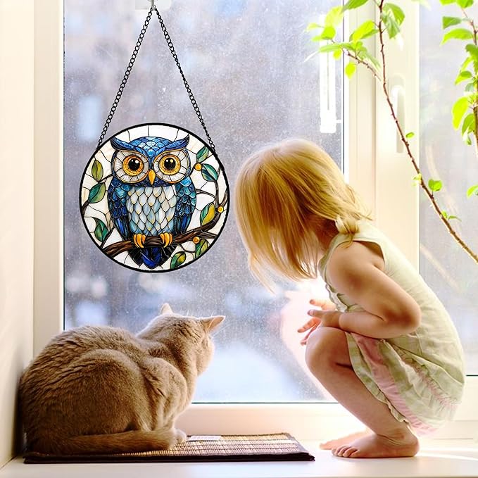 Stained Glass Window Hanging, Owl Gifts - Image 3