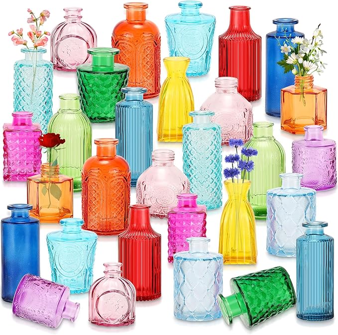 Yaomiao 30 Pcs Vases Bulk Colored Flower Glass Vases Bud Vintage Colored Glass by Yaomiao