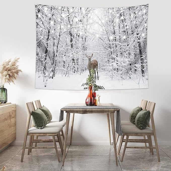 QGHOT Winter Tapestry Wall Hanging Snow Scene Backdrop Winter Wonderland Wall - Image 4