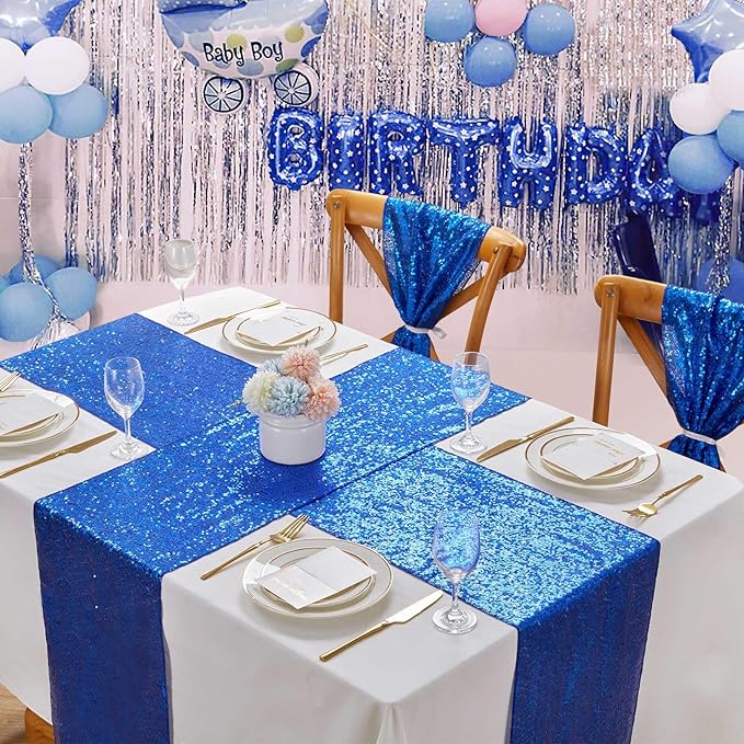 Glitter Sequin Table Runners Royal Blue 10 Pieces 12x108 Inches Sequin Fabric - Image 2