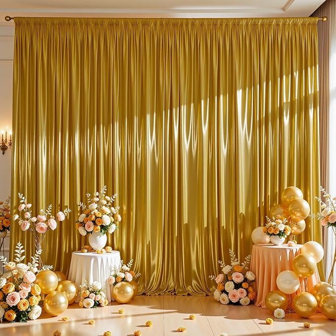Golden Brown Satin Backdrop Curtains 2 Panels by WishCare