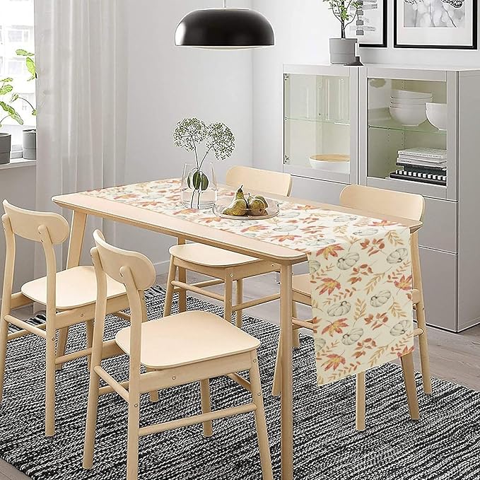 Pumpkin Leaves Table Runner, Seasonal Autumn Thanksgiving Kitchen Dining Table - Image 3