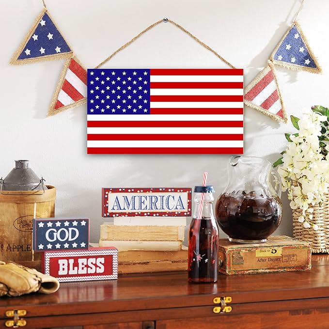 American Flag Door Hanging Sign，Farmhouse Patriotism Artwork Decorations Signs - Image 2