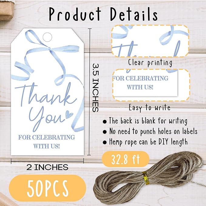 Thank You Gift Labels with String, 2x3.5 Inch Thank You - Image 2