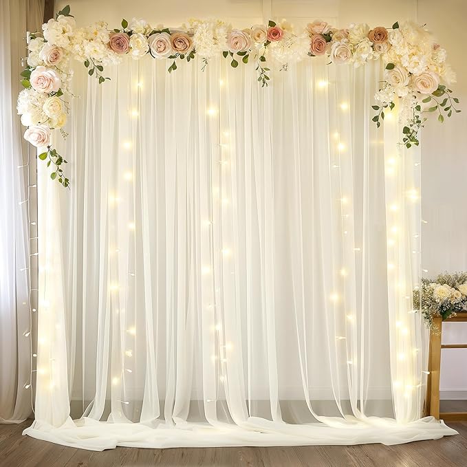 10ft x 10ft Ivory Backdrop Curtain Drapes, Wrinkle-Free Sheer Chiffon Fabric - Image 6