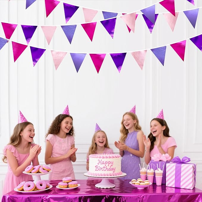 Pink and Purple Party Decorations Metallic Hot Pink Lavender Fabric Triangle - Image 5