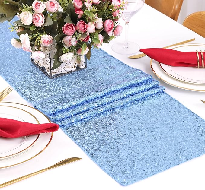 Glitter Sequin Table Runners 10 Pieces 12x108 Inchs Baby Blue Elegant Wedding - Image 5