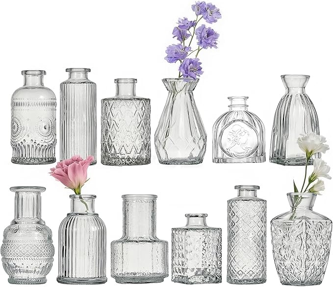 Glass Bud Vase Set of 12 Pcs Small Minimalist Vases by Tahnach