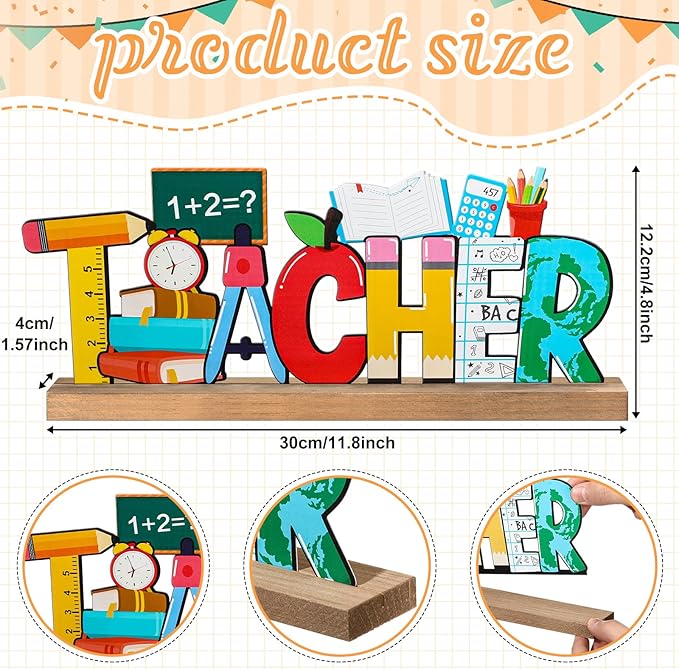 Back to School Metal Sign Teacher Appreciation Table Decor Holiday Tiered Tray - Image 2