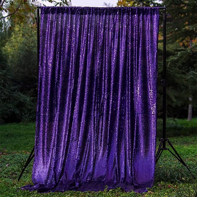 JYFLZQ Purple Sequin Backdrop Curtains 6ft x 8ft 1 Panel Glitter Photo Booth - Image 3