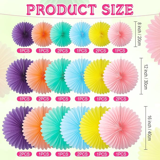 MotiMind 24 Pcs Pastel Paper Fans Pink Peach Party Decorations Classroom Decor - Image 2