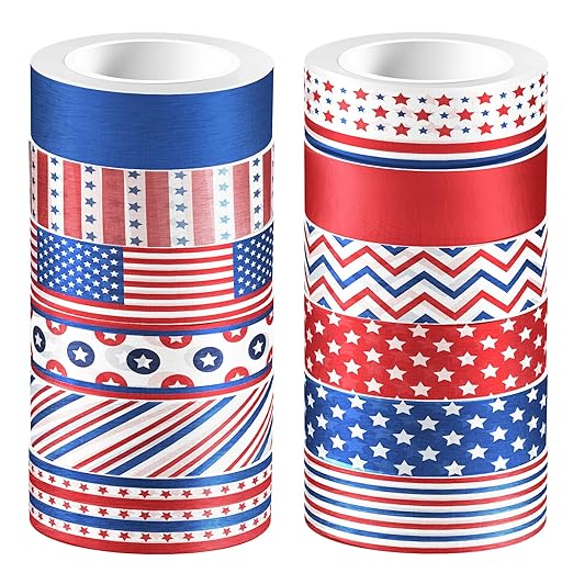 Adirasenotek Washi Tape 12 Rolls Patriotic Packing Tape American Flag - Image 8