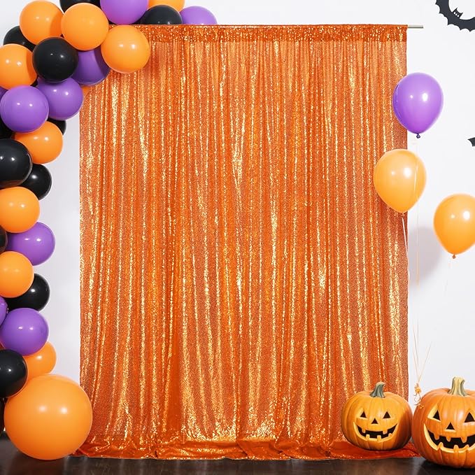 Eternal Beauty Orange Sequin Backdrop, 10x10 Ft Halloween Glitter Background - Image 3