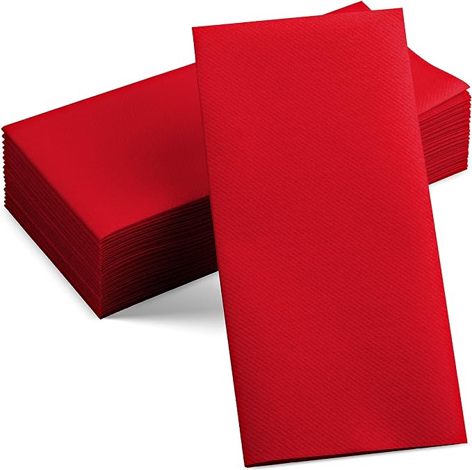 50-Pack Disposable Linen-Feel Red Napkins, Party Or Event by SERVIETTO