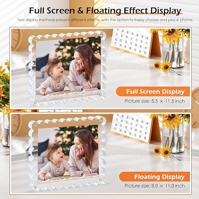 3Pack Scalloped Acrylic Photo Frame 8×10 Inch, 15+15mm Thick Block Clear Glass - Image 2