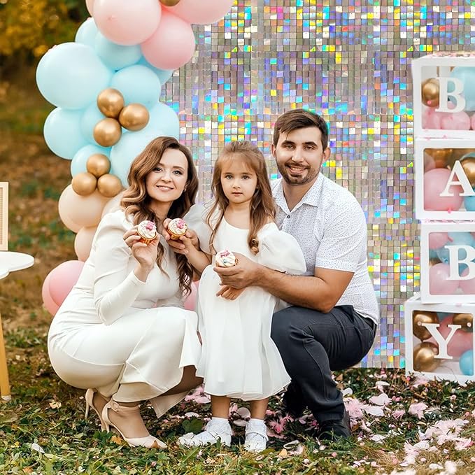 24PCS Colorful Shimmer Wall Backdrop, Square Sequin Backdrops Panel, Glitter - Image 3