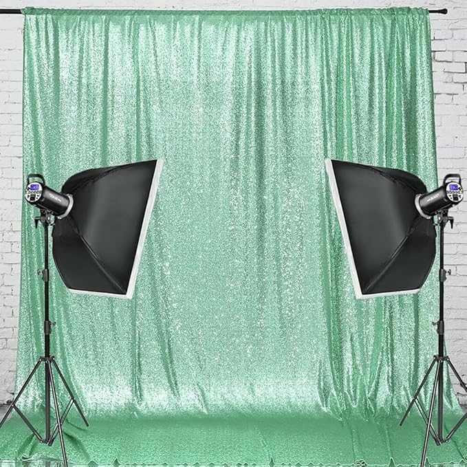 Eternal Beauty Mint Green Sequin Backdrop, 8x10 Ft Glitter Background Curtains - Image 2