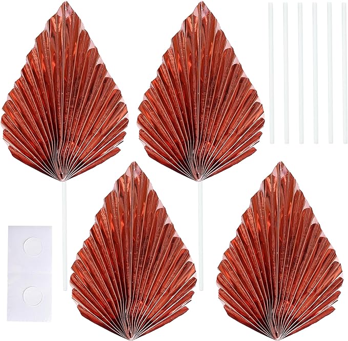 Gyufise 6Pcs Paper Palm Fan Cake Toppers Palm Spear Leaves Fan Cupcake Toppers - Image 3