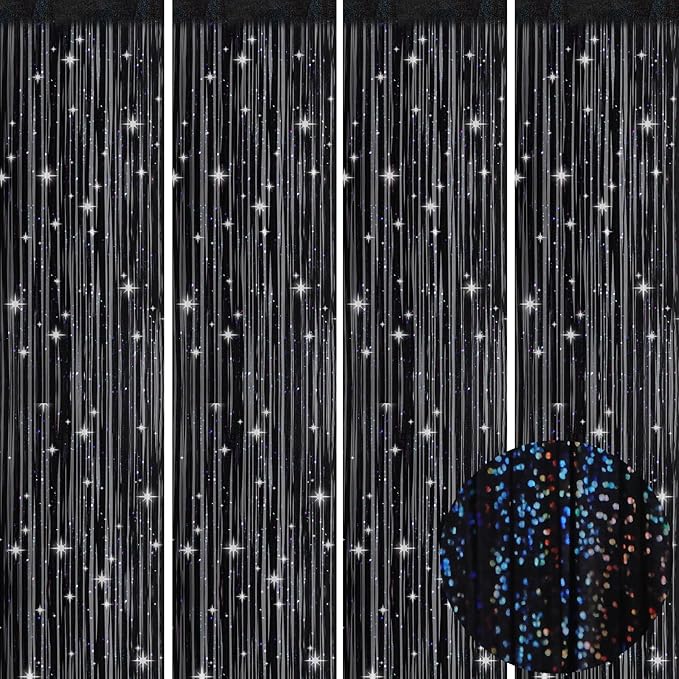 Picoway 4 Pack Foil Fringe Tinsel Backdrop Curtains, Birthday Engagement by Picoway