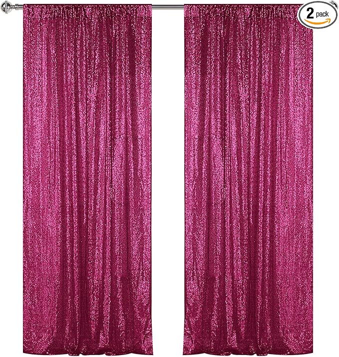 Sugargirl Fuchsia Sequin Backdrop Curtain 2 Panels 2FTx8FT Glitter Fuchsia by Sugargirl