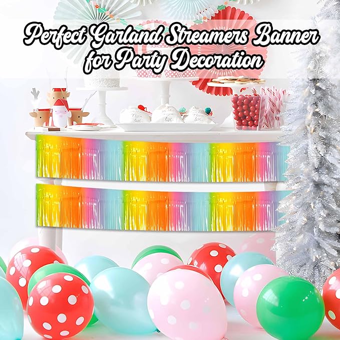 6 Pack 10 Ft Light Rainbow Foil Fringe Garland Metallic Streamers Tinsel Banner - Image 4