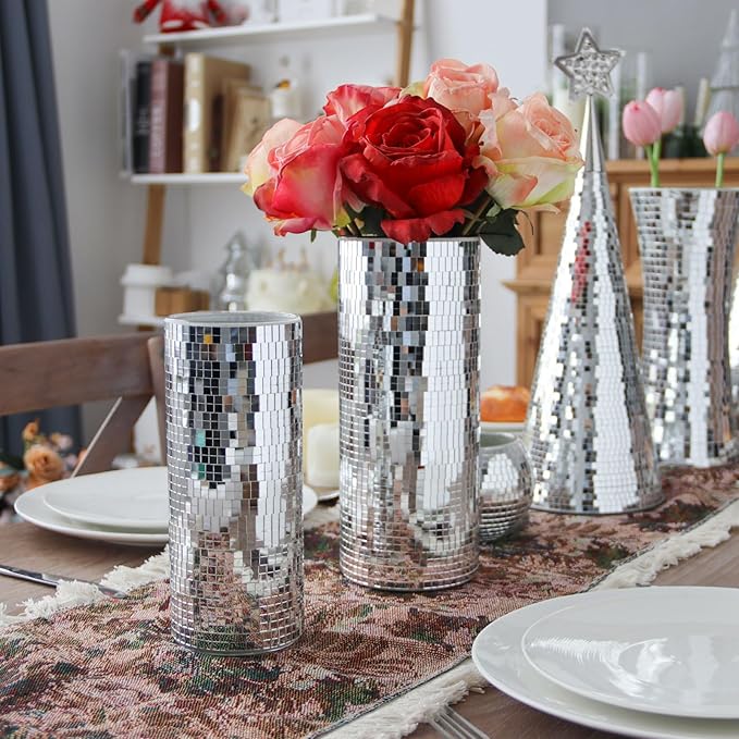 WDHODEC Disco Vase for Flowers 2 PCS Glass Mirror Vases for Living Room - Image 4