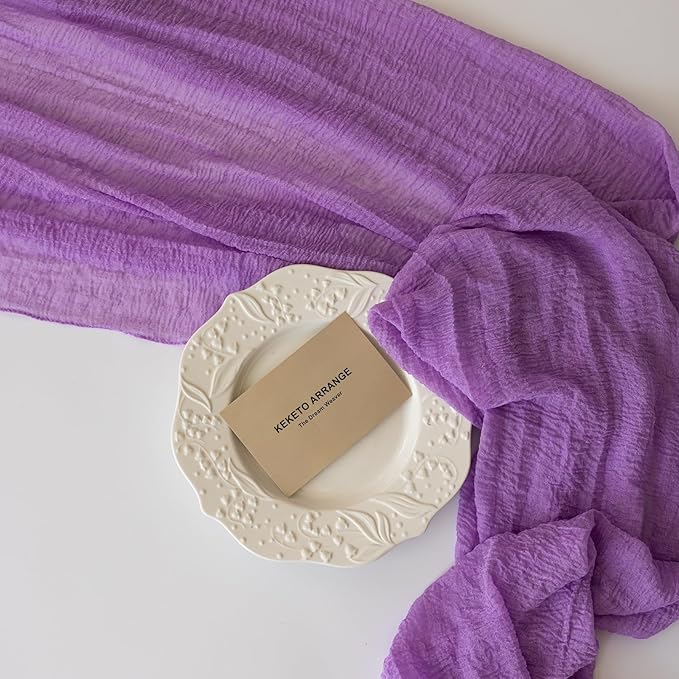 Table Runner Lavender Gauze Rustic Boho Lilac Cheesecloth Grape Table Runner - Image 5
