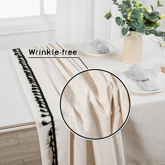 MYSKY HOME Table Cloth 60x60 in Rectangle Table, Heavy Duty Cotton Tassel Linen - Image 5