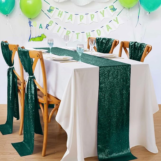 Sequin Table Runners 5 Pieces Emerald Green Table Runners 12x72 Inch Glitter - Image 6