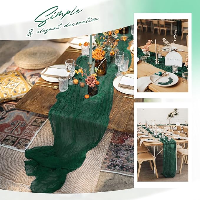 Aktor 12 Pack Emerald Green Table Runner Boho Cheesecloth Table Runner Semi - Image 7