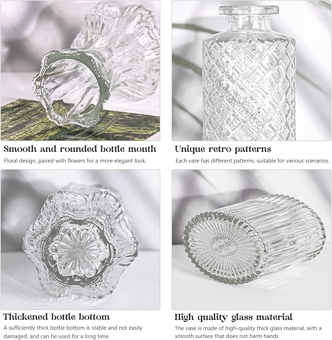Set of 4 Glass Bud Vase Set, Small Vintage Clear Flower Vase Centerpieces - Image 3