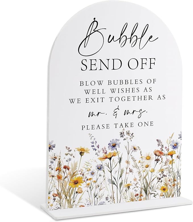 Wedding Signs for Ceremony and Reception, Boho Floral Acrylic Bubble Send Off by Unknown