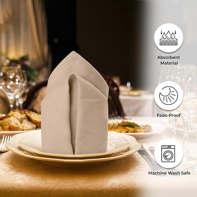 Urban Villa Dinner Napkins Solid Taupe Color Cloth Napkins Oversized 20x20 - Image 2