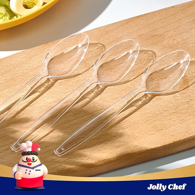 JOLLY CHEF 300 Count Clear Plastic Teaspoons Heavy Duty, 6.54" Heat Resistant - Image 6