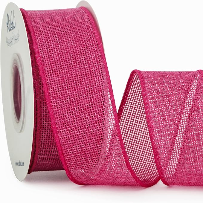 Ribbli Burlap Wired Ribbon, 1-1/2 Inch x 10 Yard, Hot Pink, Solid Wired Edge by Ribbli