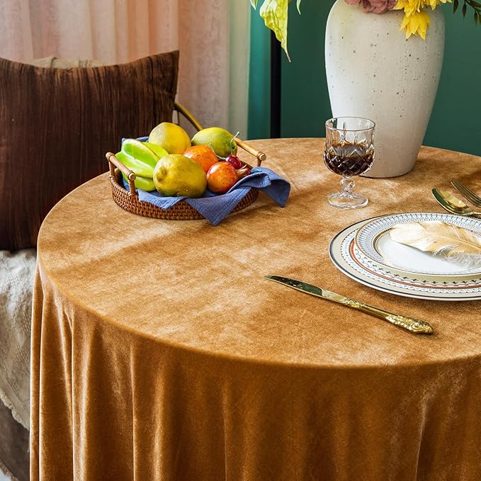 Velvet Tablecloth Luxurious Solid Round Table Cloth, Oblong Retro Farmhouse - Image 7