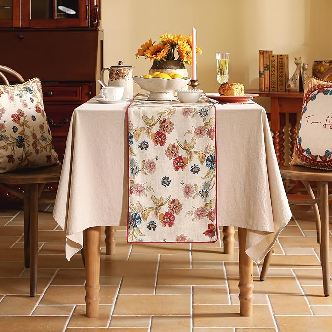 patdrea Designer Farmhouse Linen Extra Long Table Runner, Rustic Cottage Beige - Image 2