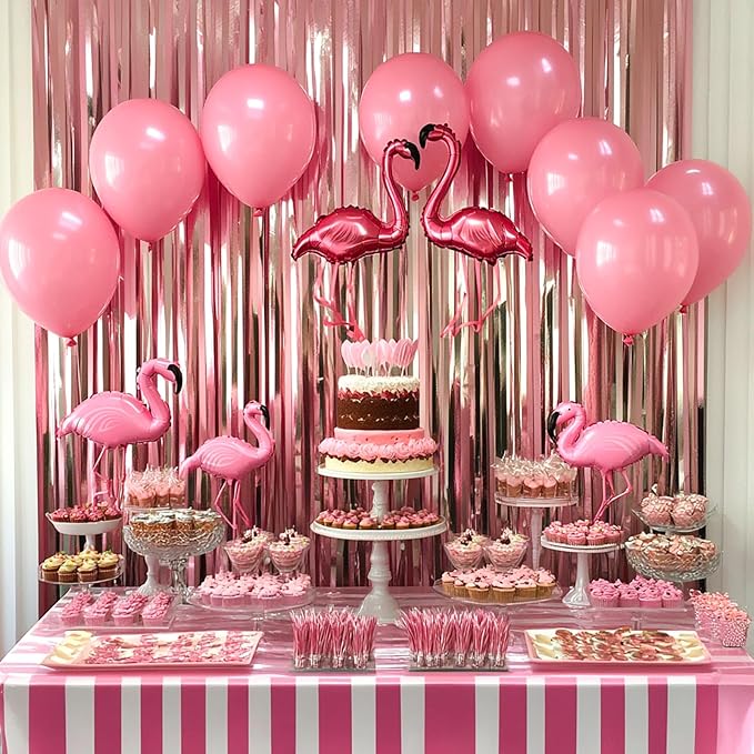 PartyWoo Pink Streamers Foil Fringe Curtain Backdrop 3Pcs 8.2ft Pastel Baby - Image 3