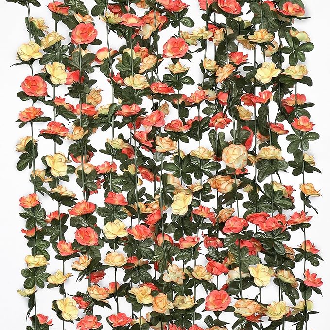 KHOYIME 9 Pack 72 FT Artificial Flower Garland, Fake Champagne Roses Vines Silk by KHOYIME