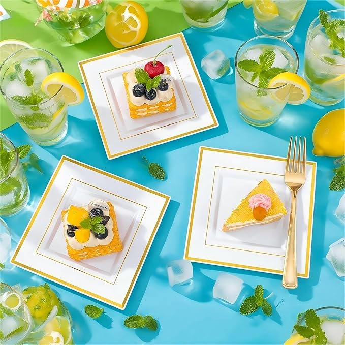 Festiva 350Pcs Gold Plastic Plates - Image 6