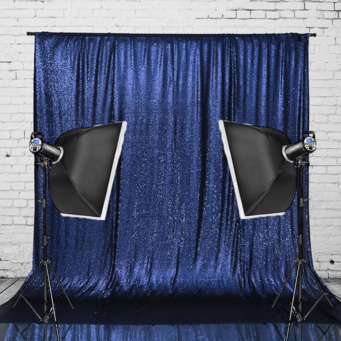 Eternal Beauty Navy Blue Sequin Backdrop, 6x8 Ft Glitter Background Curtains - Image 4