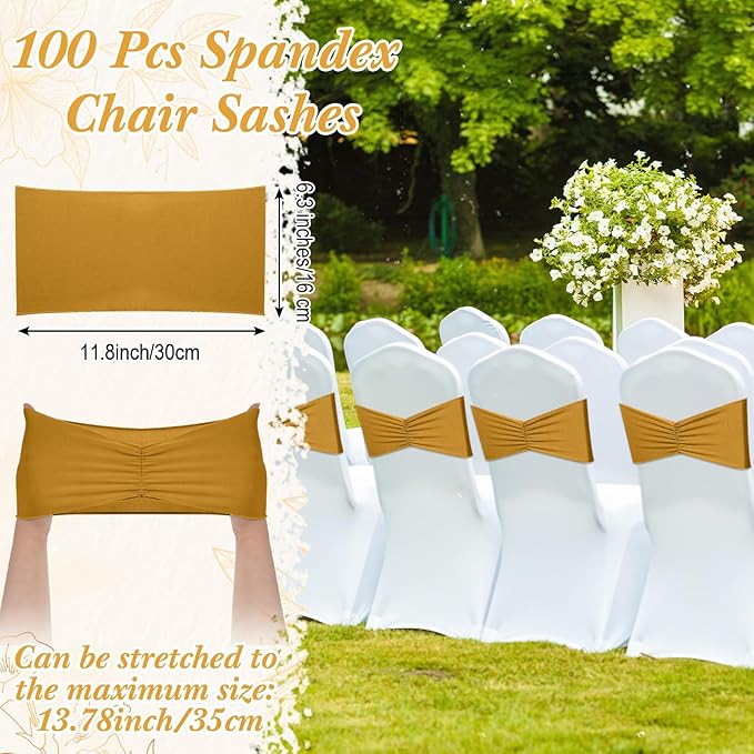 Moukeren 100 Pcs Spandex Chair Sashes Bows Bands Slider Sashes - Image 2